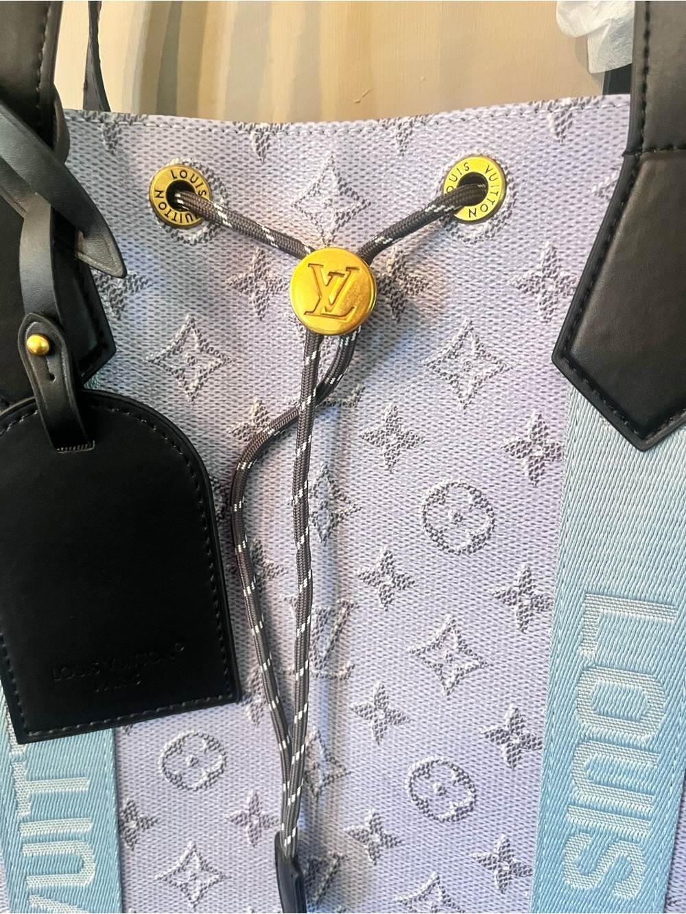 Louis Vuitton look a like Lavender Monogram Tote with Light Blue Straps - Picture 9 of 12